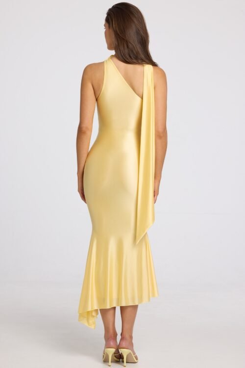 Asymmetric Scarf-Detail Midaxi Dress in Butter Yellow - Image 3