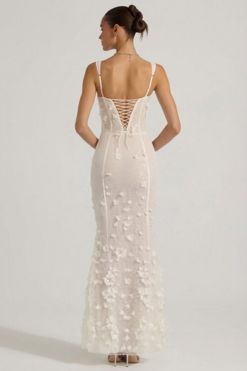 Embellished Appliqué Soft-Scoop Corset Gown in White - Image 2