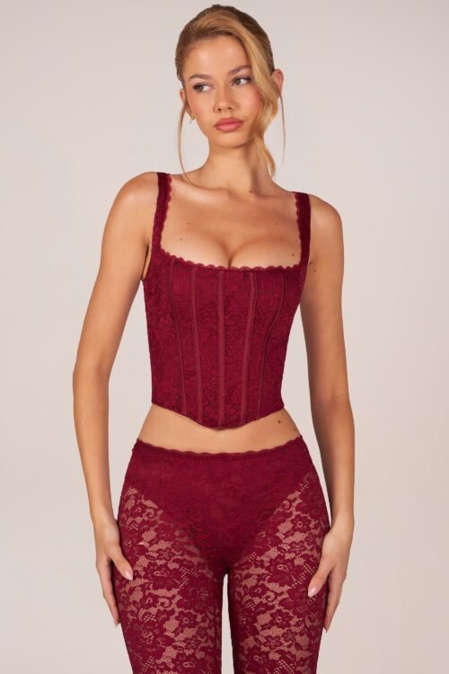 Lace-Up Corset Top in Cherry Red - Image 5