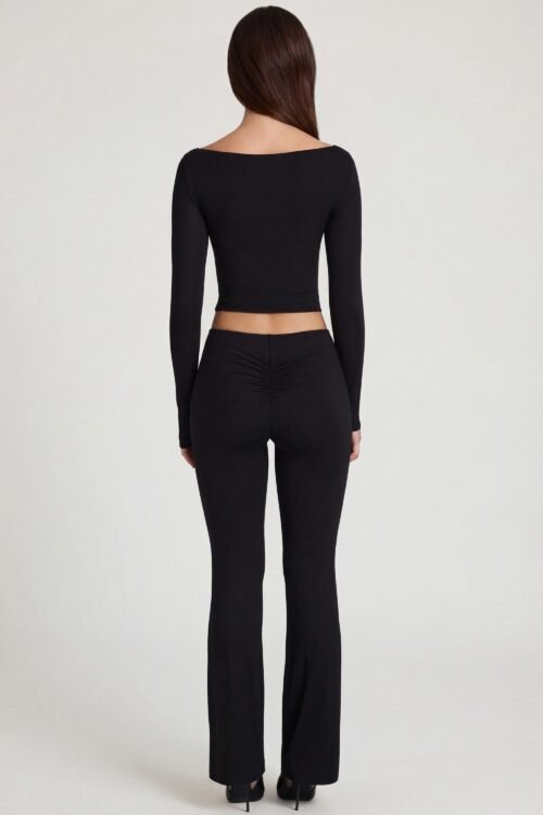 Modal Mid-Rise Flared Trousers in Black - Image 2