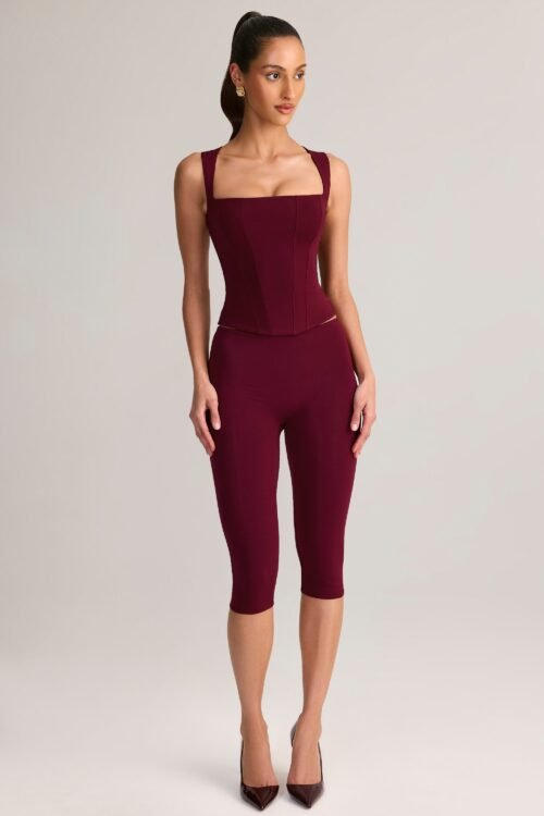 Modal Mid-Rise Capri Leggings in Wine - Image 5
