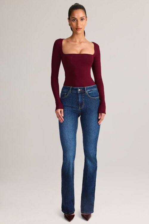 Modal Square-Neck Long-Sleeve Top in Wine - Image 6