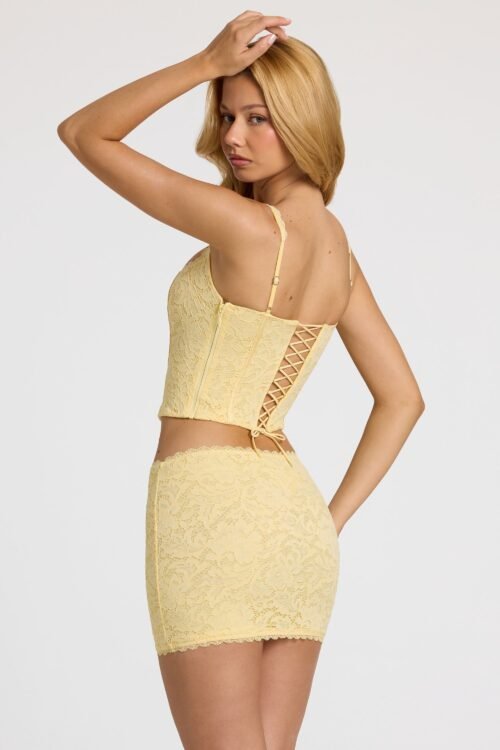 Lace Soft-Scoop Boned Corset Top in Butter Yellow - Image 2