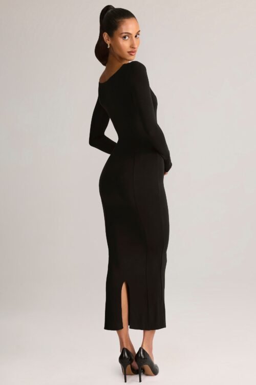 Modal Peekaboo Long-Sleeve Midi Dress in Black - Image 5