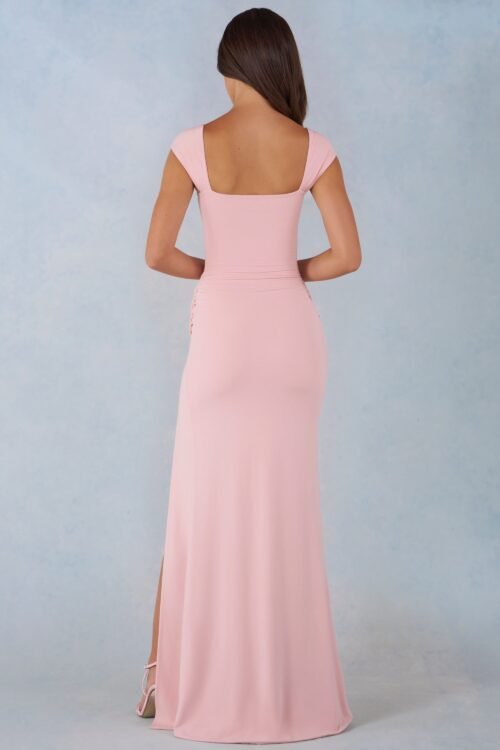 Modal Sweetheart-Neck Cowl-Waist Maxi Dress in Blush Pink - Image 5