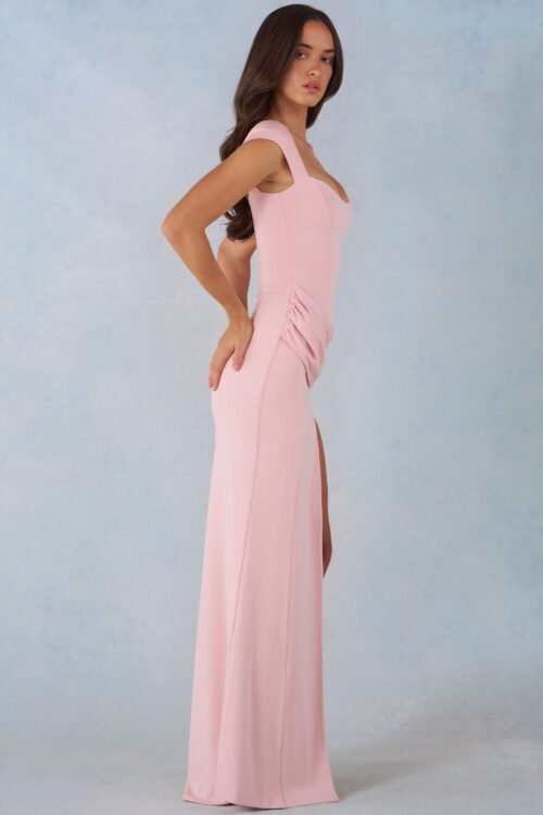 Modal Sweetheart-Neck Cowl-Waist Maxi Dress in Blush Pink - Image 7
