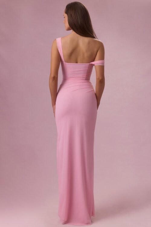Mesh Draped Corset Gown in Candyfloss Pink - Image 3