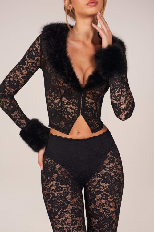 Laced Capri Trousers in Black - Image 4