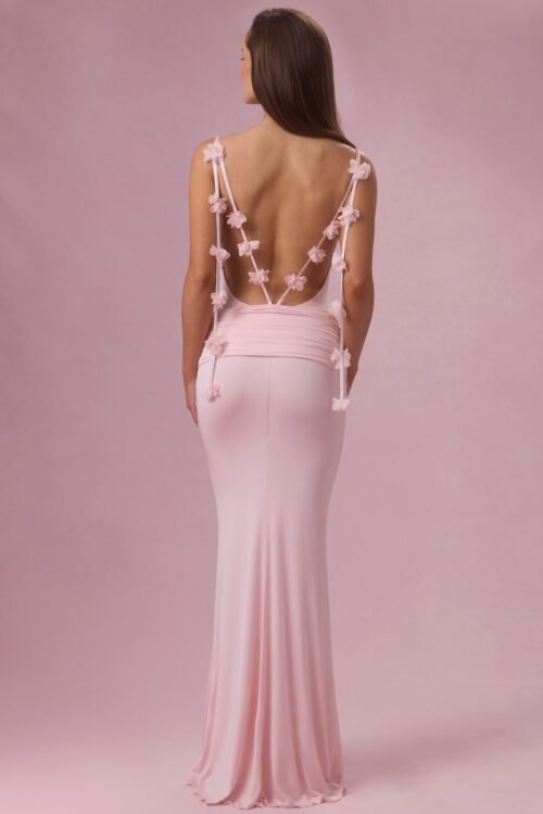 Jersey Draped Gown in Blush - Image 6