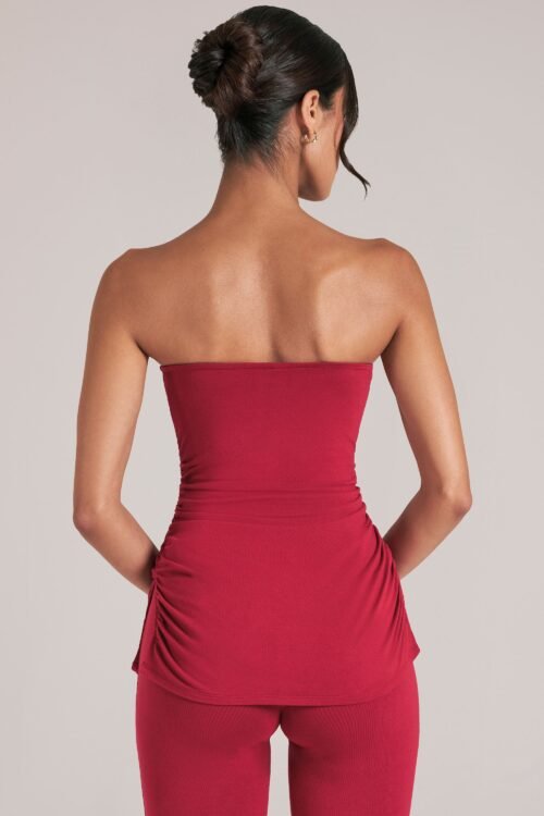 Bandeau Longline Top in Cherry Red - Image 2