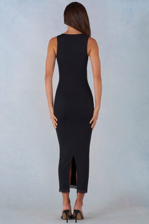 Modal Lace-Trim Midaxi Dress in Black - Image 5