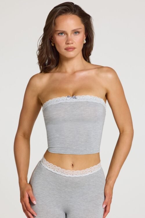 Modal Lace-Trim Bandeau Top in Grey Marl - Image 5