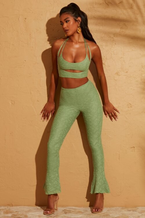 Lace Up Back Petite Trousers in Green - Image 9
