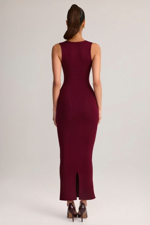 Modal Square-Neck Bodycon Midi Dress in Wine - Image 2