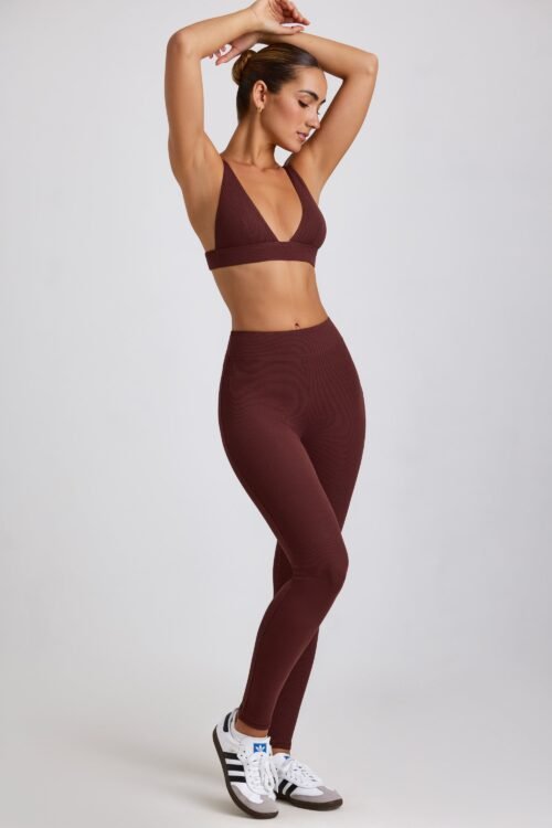 Petite Ribbed Modal High Waist Leggings in Espresso - Image 6