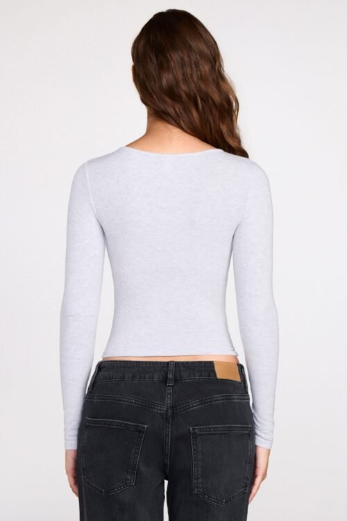 Ribbed Modal Ruched Long-Sleeve Top in Grey - Image 3