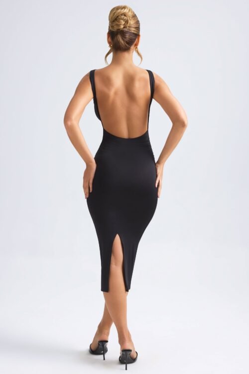Ruched Open-Back Midaxi Dress in Black - Image 2