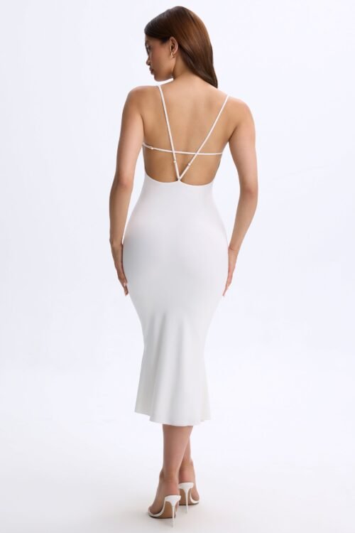 Modal Plunge Open-Back Midaxi Dress in White - Image 2