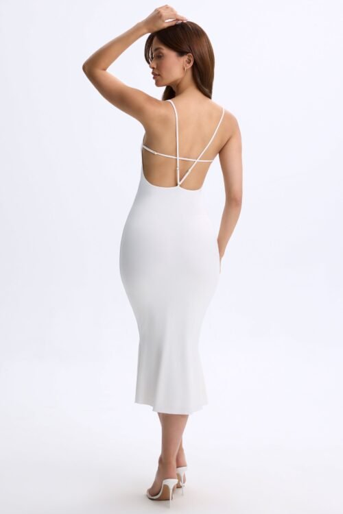 Modal Plunge Open-Back Midaxi Dress in White - Image 6
