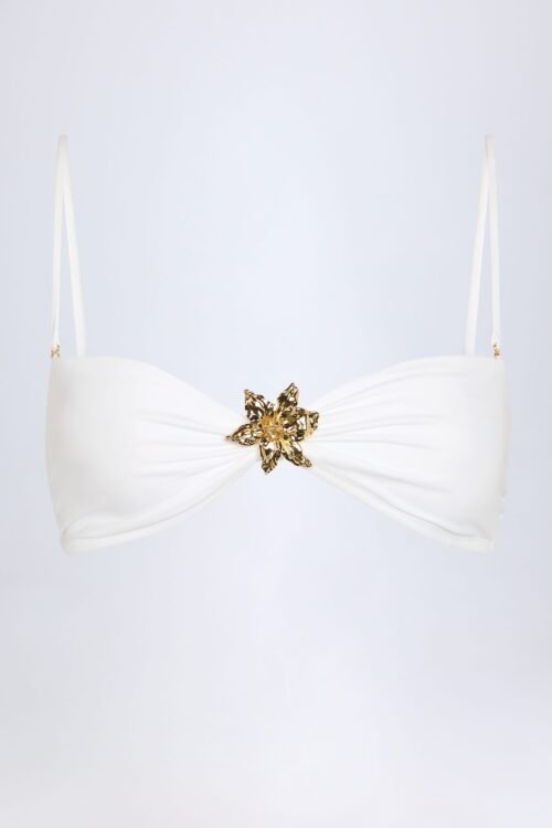 Hardware-Detail Halterneck Bikini Top in White - Image 3