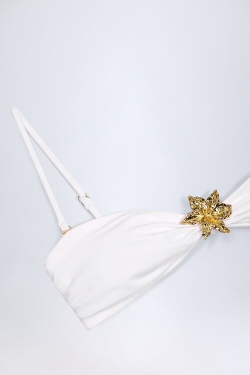 Hardware-Detail Halterneck Bikini Top in White - Image 5