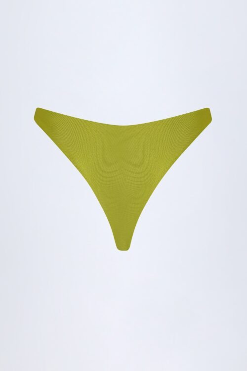Bead-Embellished Cheeky Bikini Bottoms in Olive Green - Image 4