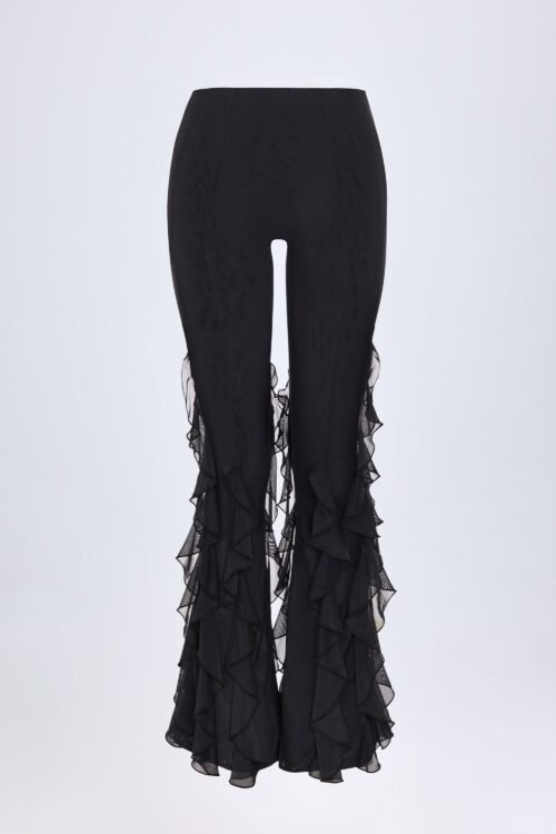 Ruffled Mid-Rise Flared Trousers in Black - Image 6