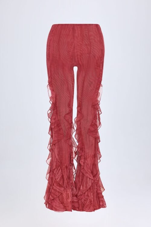 Ruffled Mid-Rise Flared Trousers in Red Print - Image 2