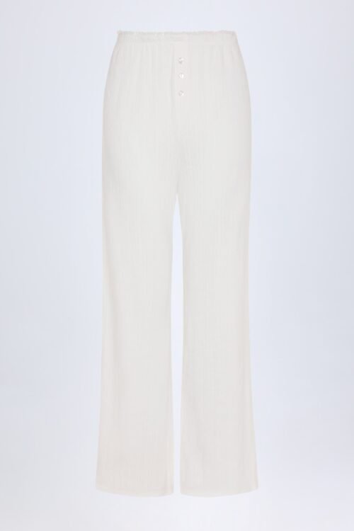 Pointelle Mid-Rise Straight-Leg Trousers in White - Image 3
