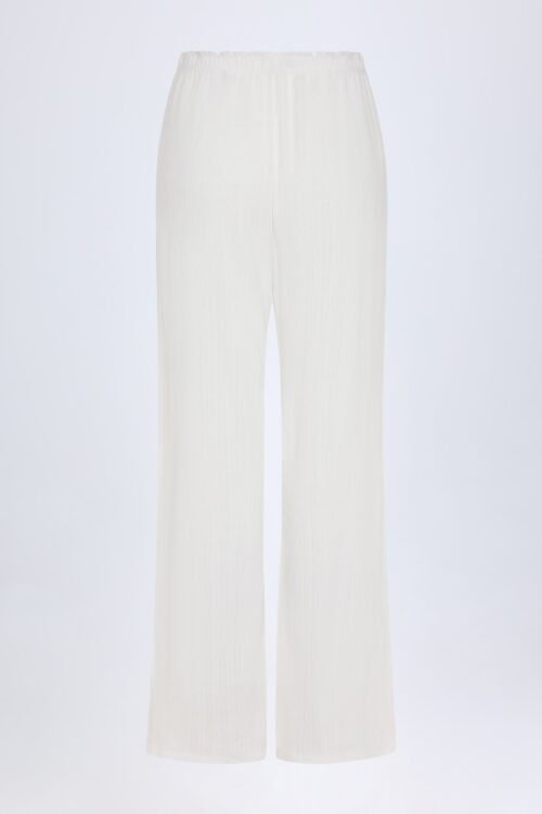 Pointelle Mid-Rise Straight-Leg Trousers in White - Image 4