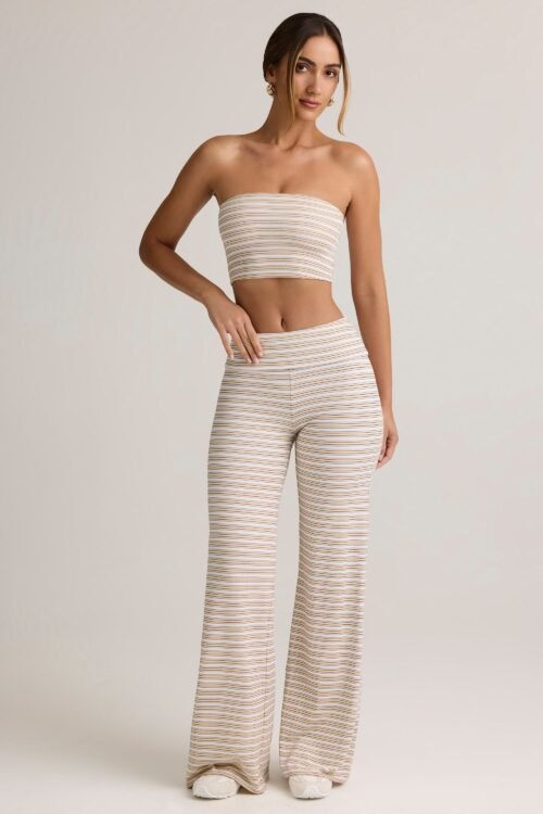Modal Foldover Wide-Leg Trousers in Pink & Yellow Stripe - Image 4
