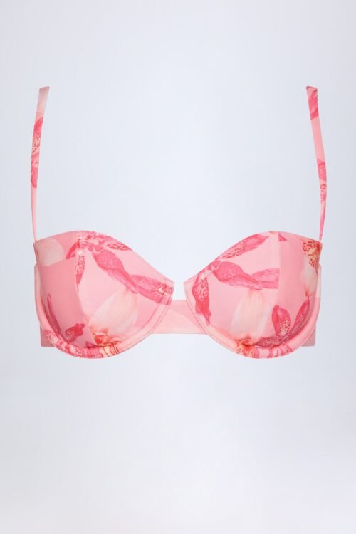 Underwired Balconette Bikini Top in Pink Orchid Print - Image 3