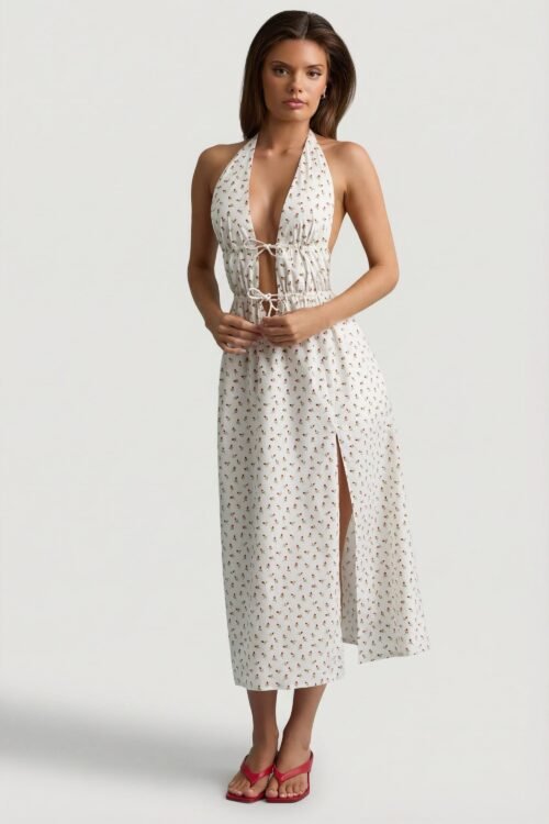 Backless Cotton-Poplin Midaxi Dress in Rose Print - Image 7