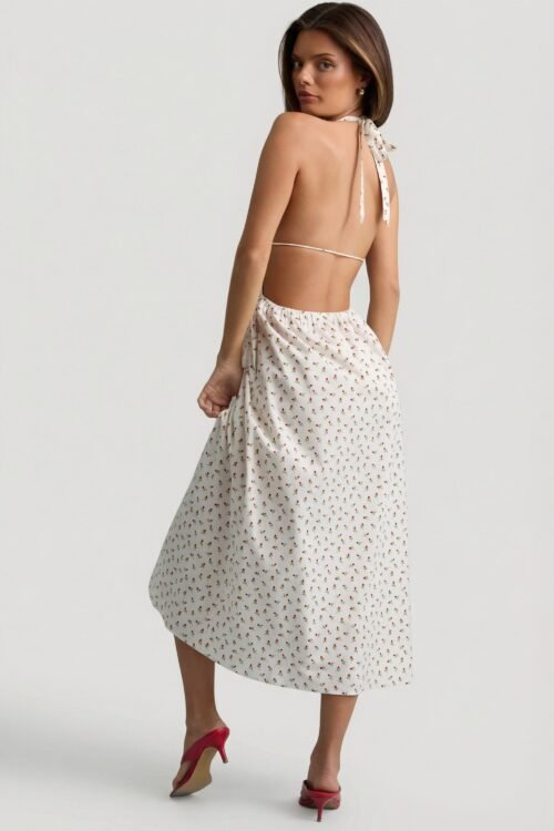 Backless Cotton-Poplin Midaxi Dress in Rose Print - Image 2