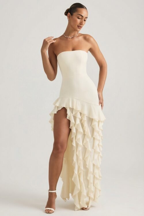 Ruffle-Trim Strapless Gown in Ivory - Image 6