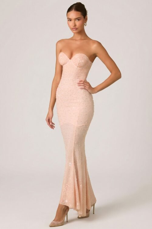 Embellished Sweetheart-Neck Fishtail Gown in Dusty Rose - Image 6