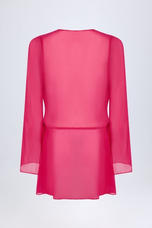 Cowl-Neck Mini Dress in Fuchsia Pink - Image 4