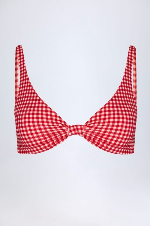 Knot-Detail Bikini Top in Red Gingham - Image 3