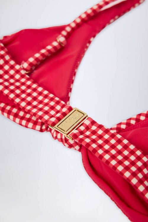 Knot-Detail Bikini Top in Red Gingham - Image 5