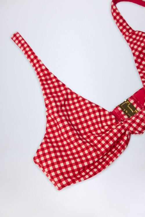Knot-Detail Bikini Top in Red Gingham - Image 6
