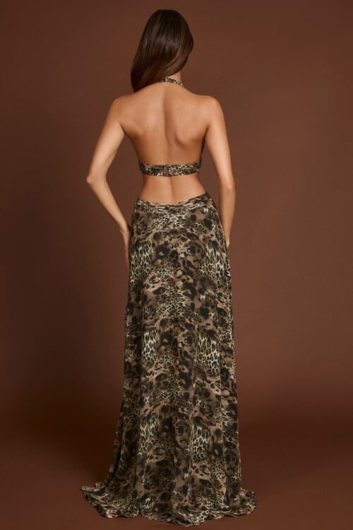Plunge Cut-out Maxi Gown in Leopard Print - Image 2