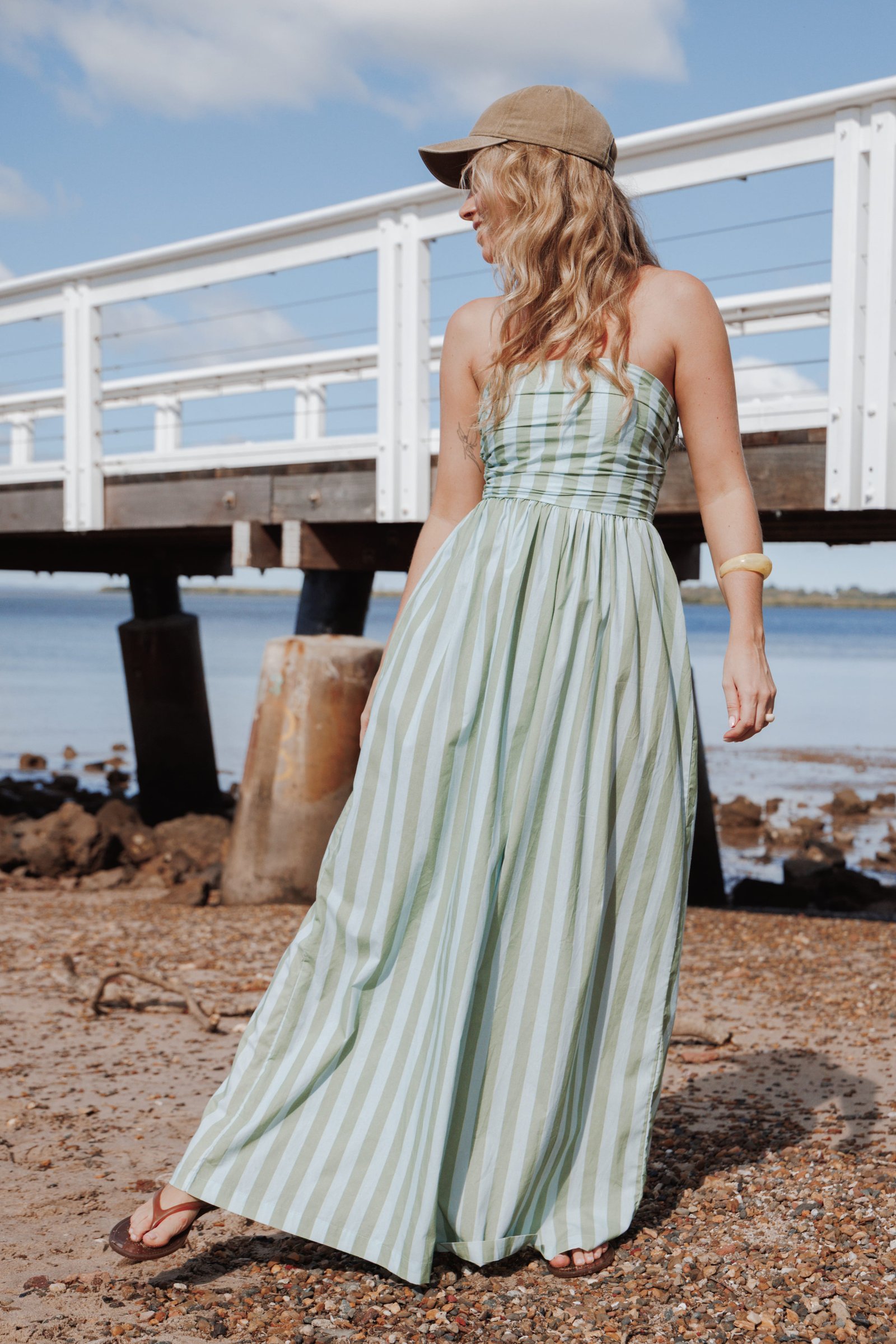 playsuits-paige-strapless-jumpsuit-blue-green-stripe-1244036933 Paige Strapless Jumpsuit - Blue/Green Stripe - Image 1
